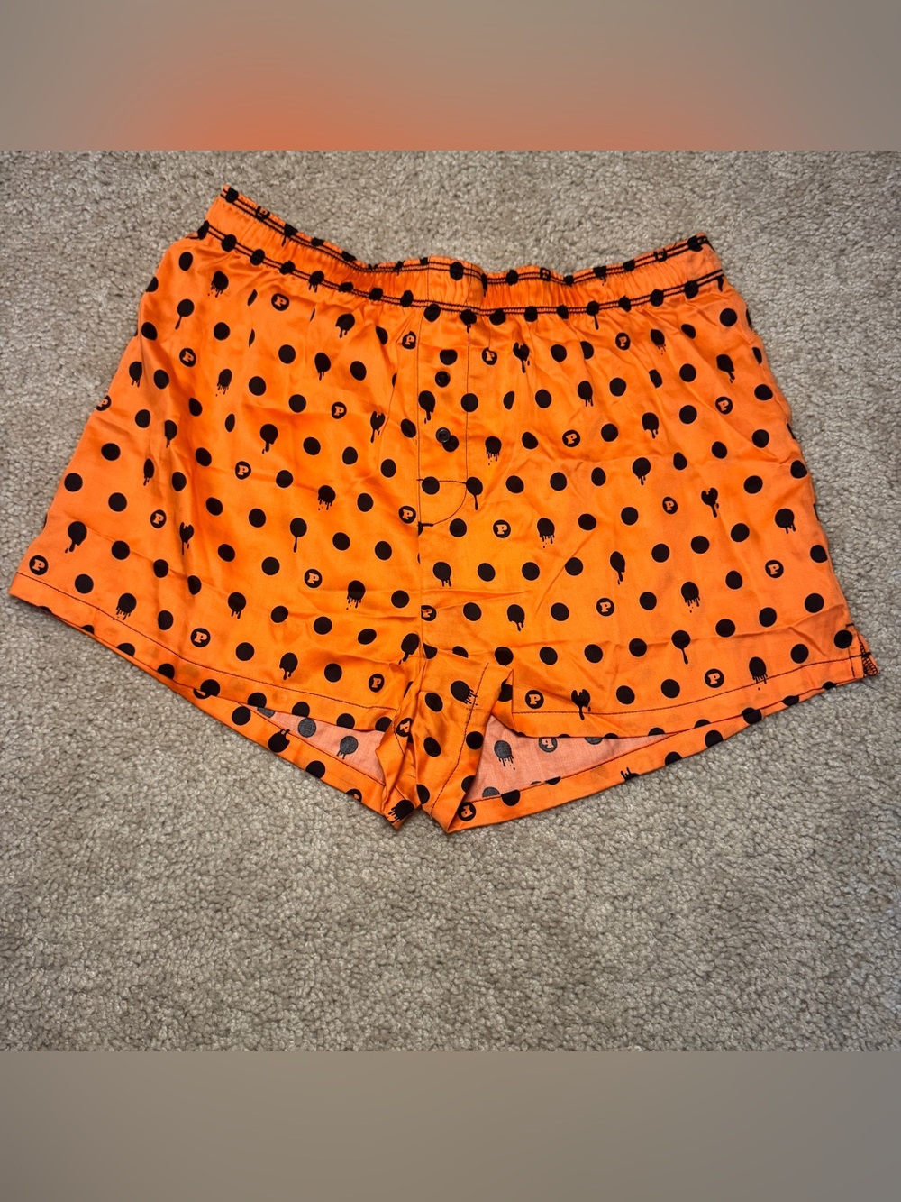 PINK Victoria's Secret Orange Boxer Shorts with Black Polka Dots